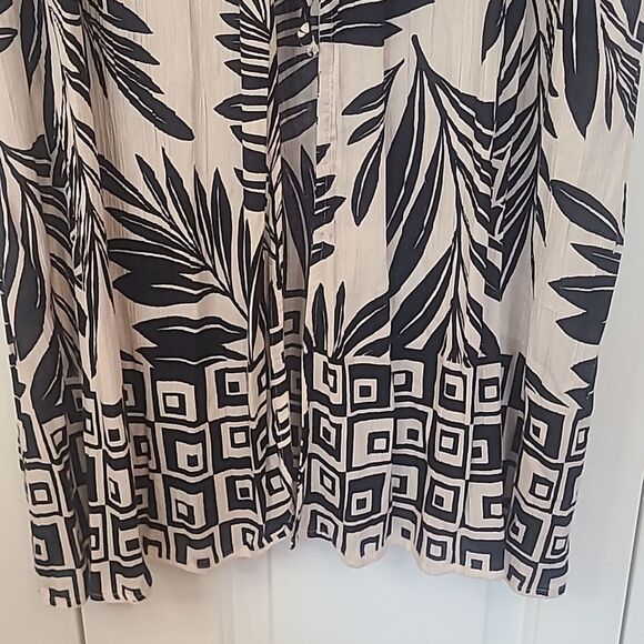 ANGIE Tropical print Maxi Tie Front Cardigan Kimono swim cover Black White Sz M - Picture 6 of 13